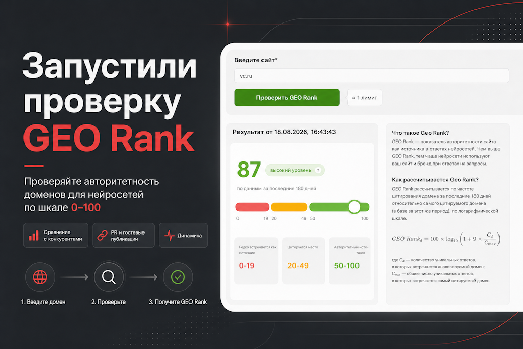 Запустили инструмент проверки GEO Rank